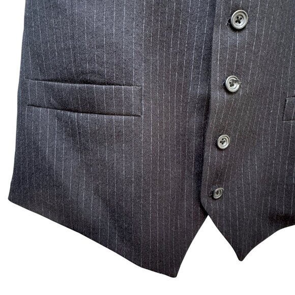 Vintage Pinstripe Vest M/L Navy Blue Mens Suiting Classic Gentleman British Wool - Picture 4 of 7